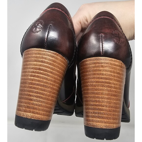 Rare Dr. Martens Romy Tassel Loafer Platform Heels Oxblood Rub Off Leather Sz 7 - Picture 7 of 11